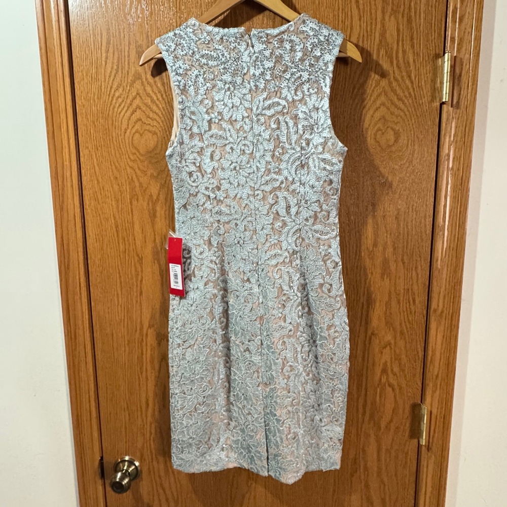 Carmen‎ Marc Valvo Infusion Silver Blue Lace Sequin Sheath Dress 8 661126 - Picture 2 of 12